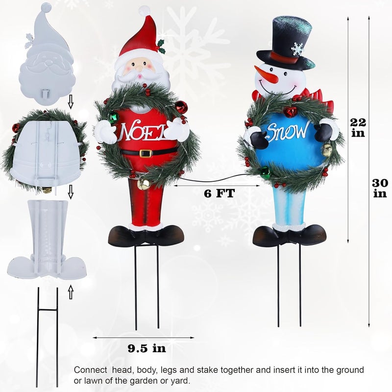 Stentec Lighted Christmas Decorations Outdoor, 2 Pack 30" Height Santa & Snowman Xmas Yard Signs Metal Garden Stakes with LED Lights, Battery Powered for Holiday New Year Winter Walkway Patio Lawn - Image 3